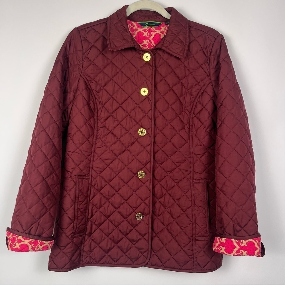 C. Wonder Burgundy Red Gold Tone Button Quilted Jacket Coat – Size Small